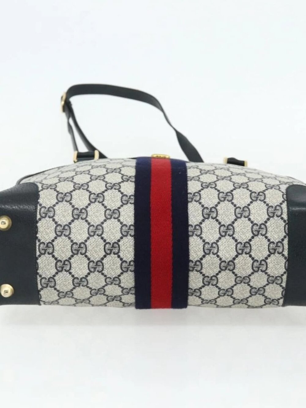 GUCCI GG Supreme Sherry Line Hand Bag PVC 2way Navy Gold 904 02 015 Auth YKZ1353 - Picture 10 of 16